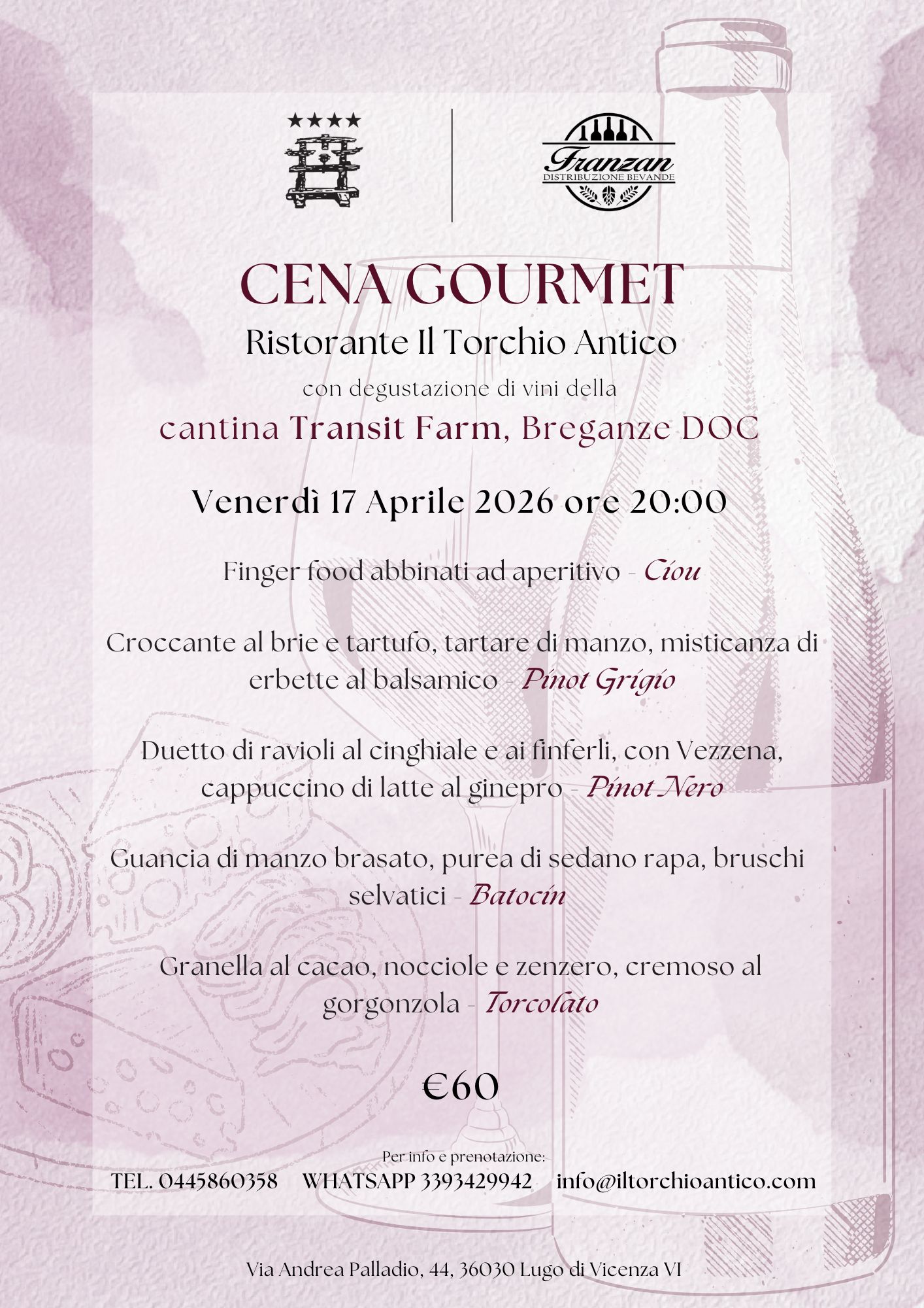 dal 08 Marzo 2026 al 17 Aprile 2026 Cena Gourmet - Breganze DOC